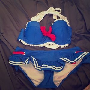 Red, white and blue sailor swimsuit